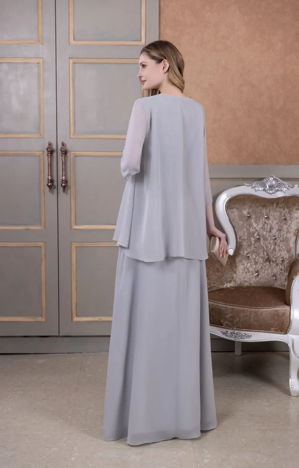 قطعتان من فستان أم العروس للنساء فساتين زفاف الضيوف ملابس لأم العريس مع جاكيتات