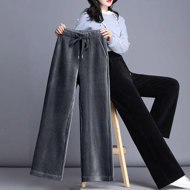 Fluid Corduroy Women\'s Wide Boot Pants 2025 Vintage Trousers for Women Casual Loose Baggy Aesthetic Trendeez Long Spring Autumn