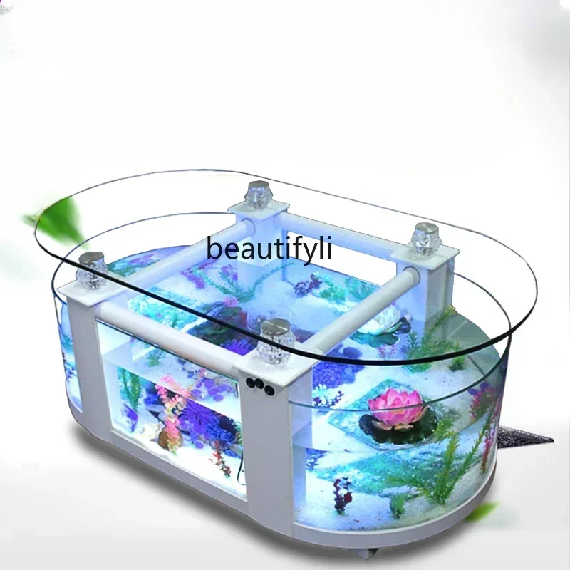 Large Ecological Tea Table Fish Tank Living Room Aquarium Glass Household Desk Turtle Jar Medium TV Cabinet