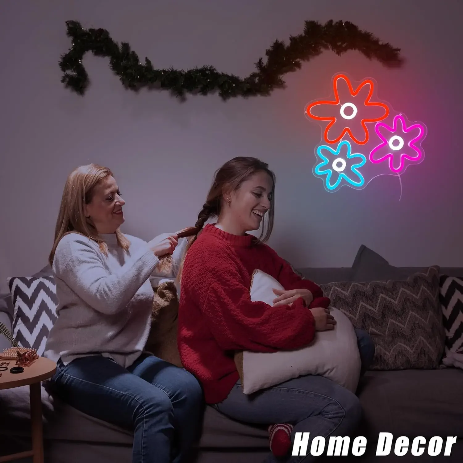 Retro Flowers Neon Sign Dimmable LED Neon Light for Bedroom Dressing Room Living Room Wall Decor Gift for Girls USB Dimmable