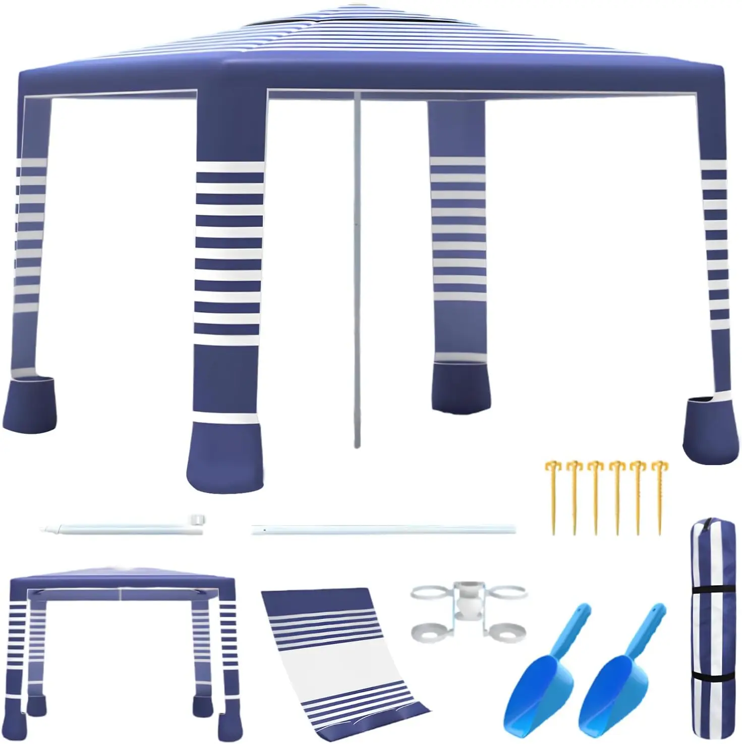 Beach Tent,8' x 8' Large Beach Canopy for 4-6 People,Easy Setup Beach Sun Shelter with UPF 50+ Protection,Adjustable Height