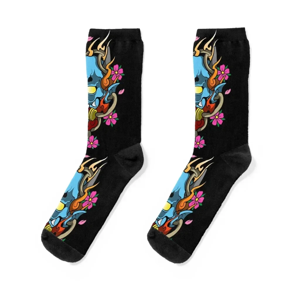 

hannya blue cherry Socks new in's kawaii snow Mens Socks Women's