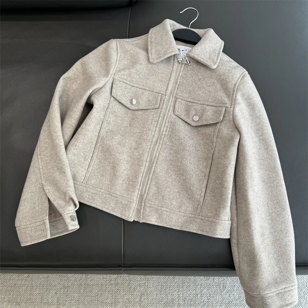 المرأة الجديدة أزياء تنوعا الياقة طويلة الأكمام عارضة جيب الديكور لينة سستة سترة معطف #3