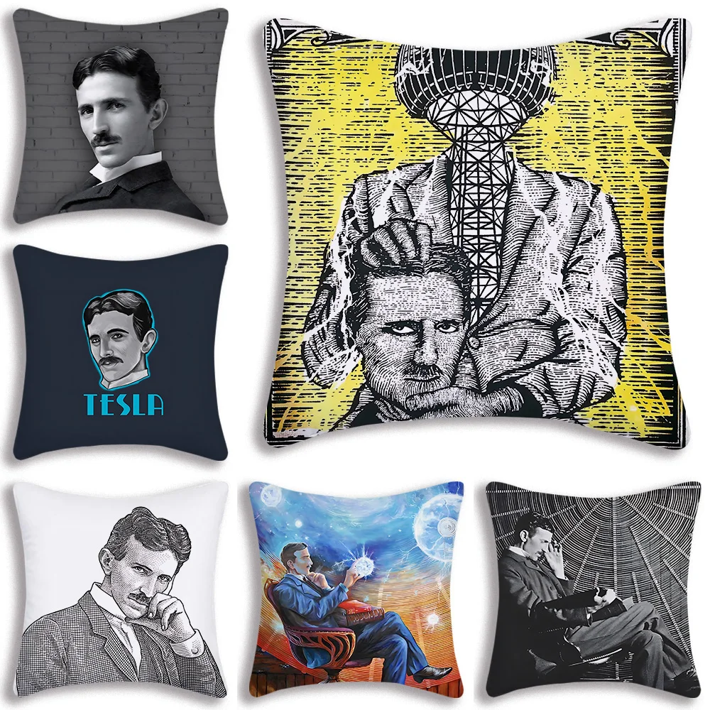 

N-Nikola Tesla Pillow Covers Cartoon Sofa Decorative Home Double-sided Printing Short Plush Cute Cushion Cover