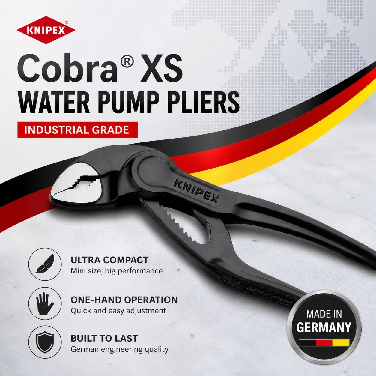 KNIPEX Cobra XS Pliers, Smallest Water Pump Pliers and Pipe Wrench, Compact Adjustable Pliers for Plumbing, Gripping and Repair