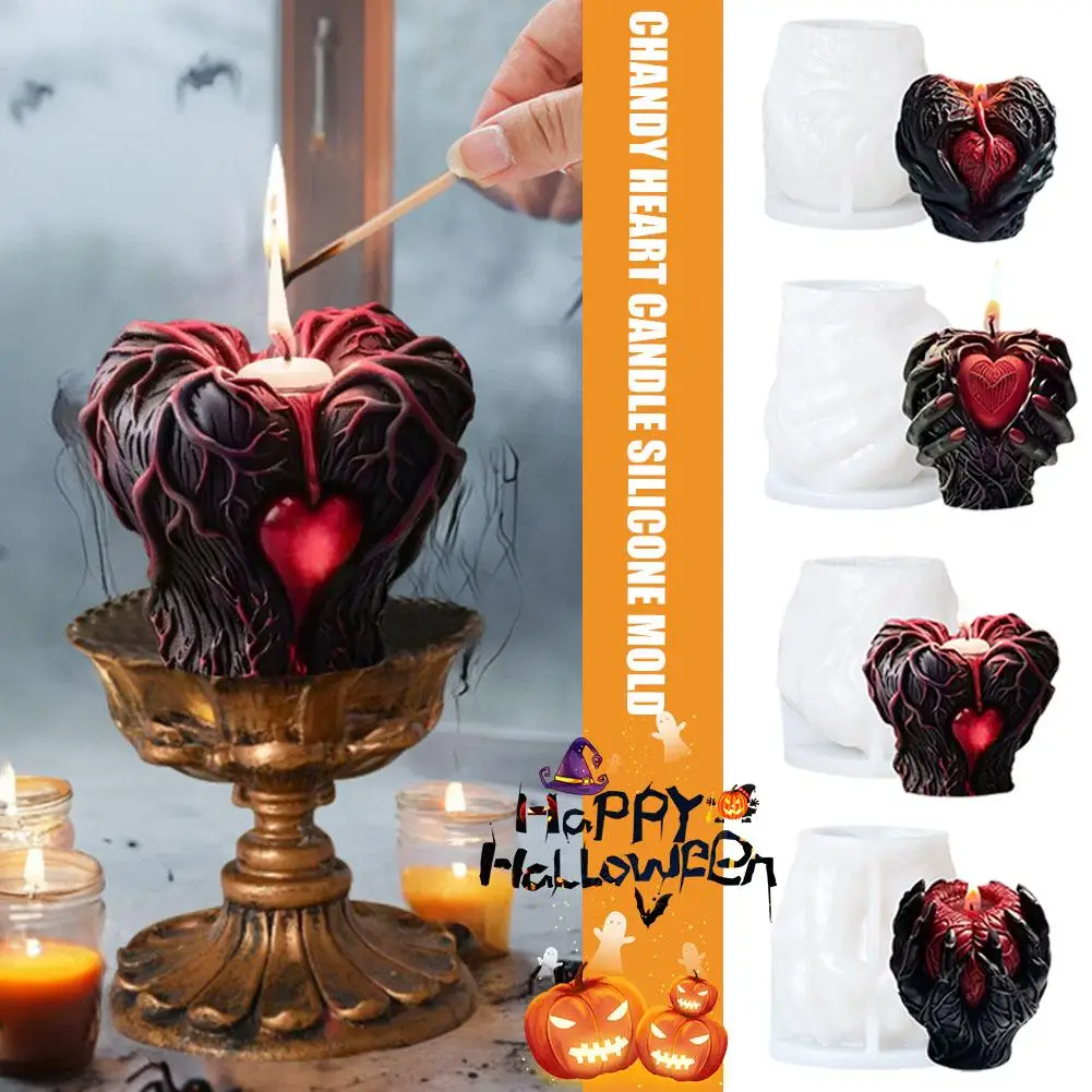 3D Halloween Hand Holding Heart Aromatherapy Candle Hand Mold Silicone Heart Human Candle Holding Heart Shape DIY Mold F6S9