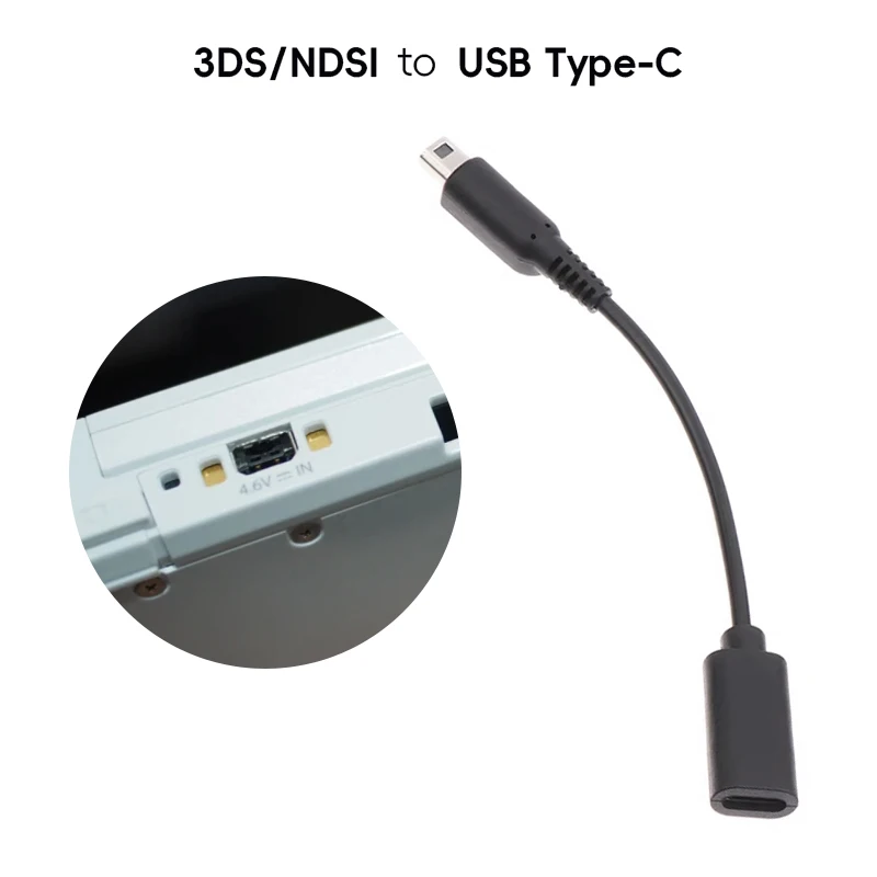 Kabel zasilający Type-C do ładowania 3DS, przewód do ładowarki konsoli DSI 2DS New 3DS XL LL — zdjęcie 2