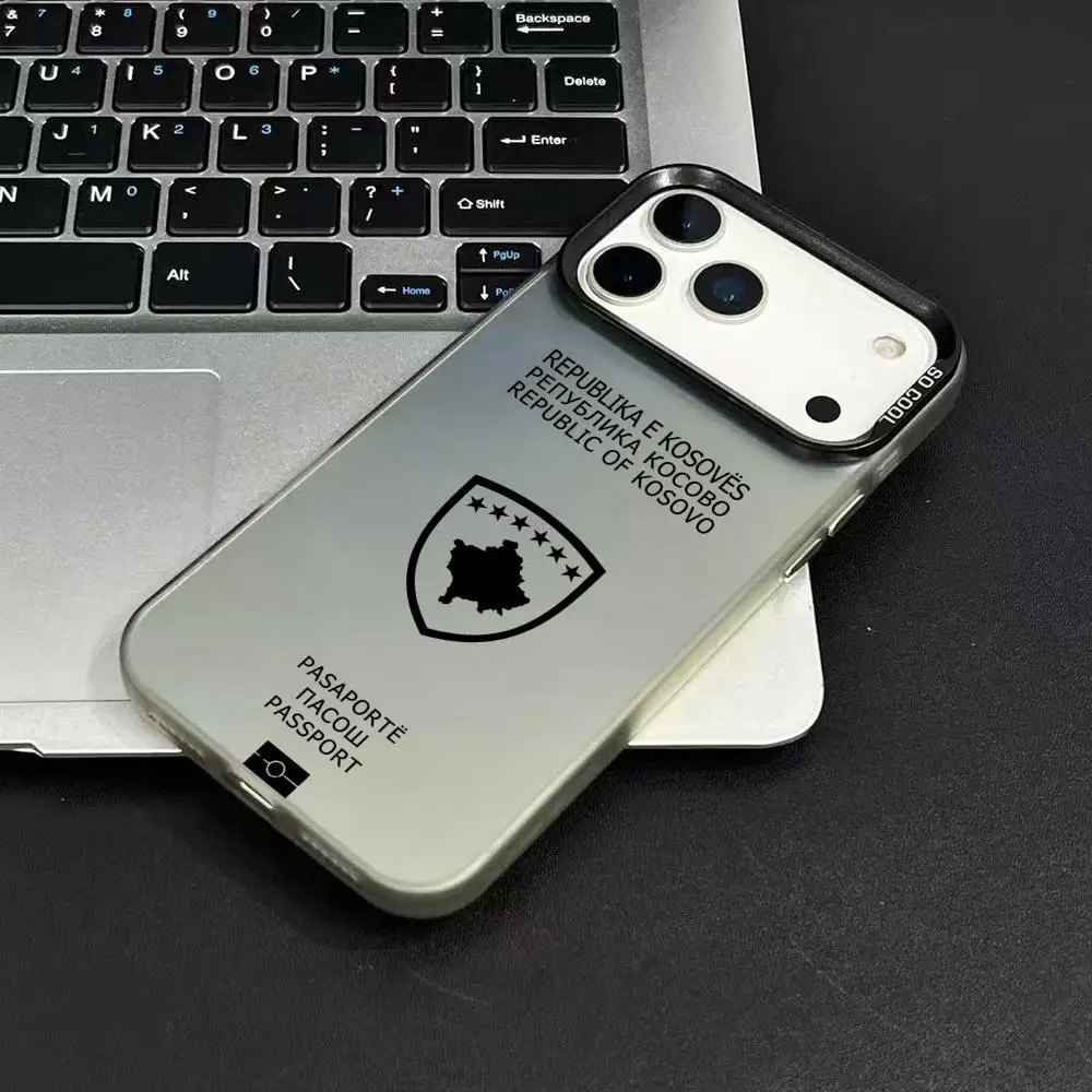Funda de teléfono con diseño de pasaporte de Kosovo para iPhone 17 16 15 14 13 12 11 Pro Max Air, colorida, mate, láser Aurora, a prueba de golpes