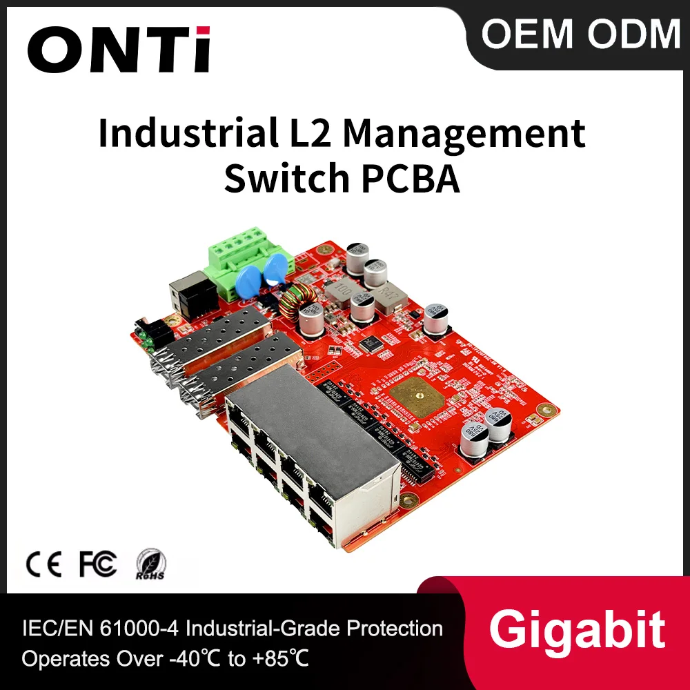 ONTi Industrial Grade L2 Managed Gigabit Switch PCBA,2 SFP Optical Ports + 8 RJ45 Ethernet Ports