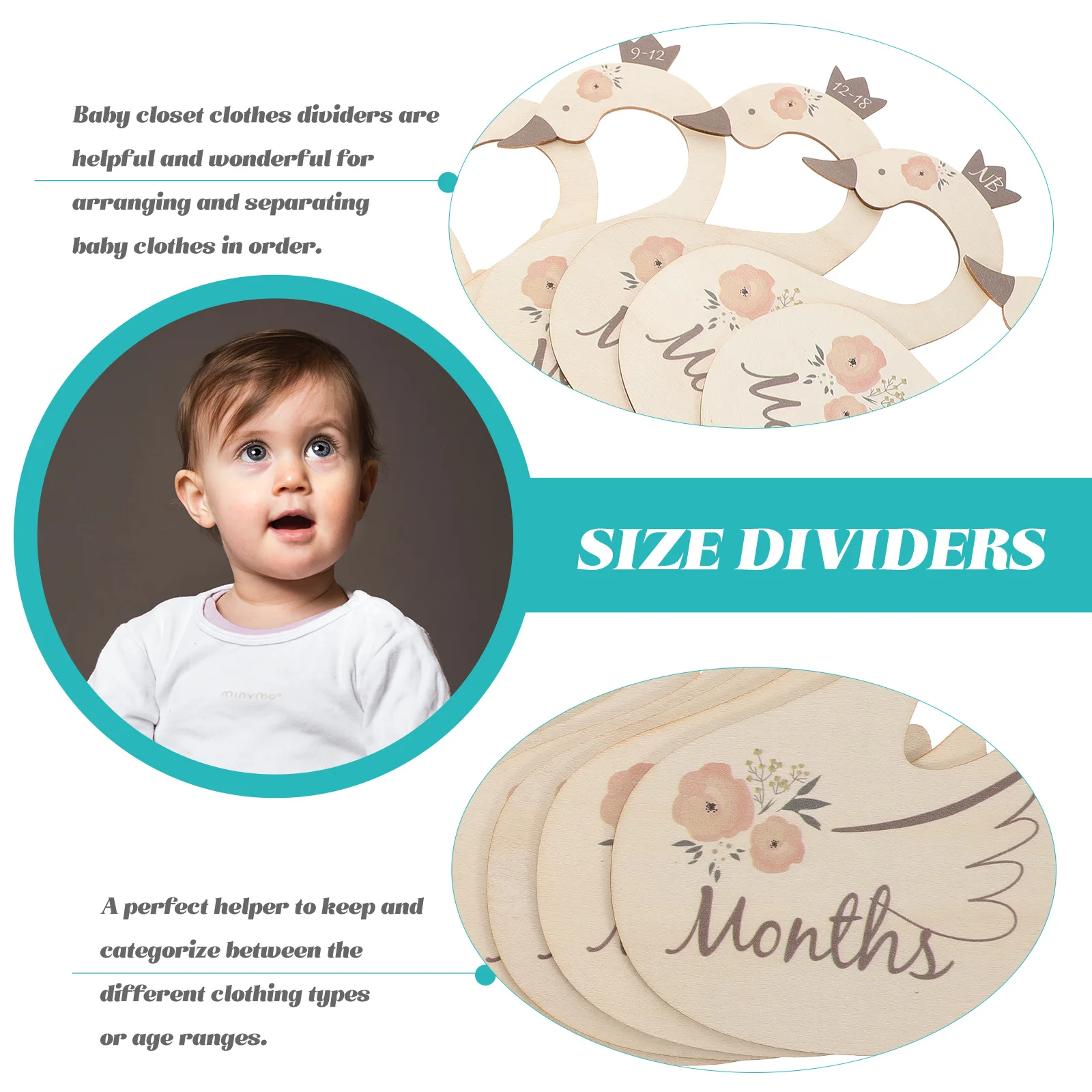 

7pcs Shape Closet Size Dividers Decor Baby Clothes Size Dividers Wooden Closet ganizer Month Partition DIY Party