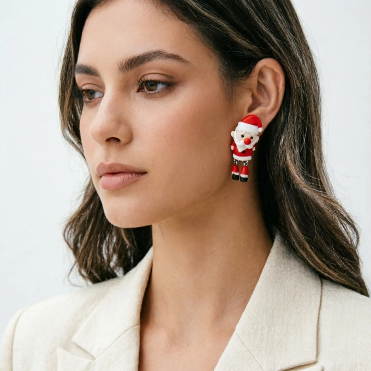 Modische Ohrstecker aus weichem Ton mit Weihnachtsmann-Motiv für Damen, exquisite Weihnachtsmann-Ohrringe aus Kunstharz, Neujahrsparty-Schmuck – Detail 18