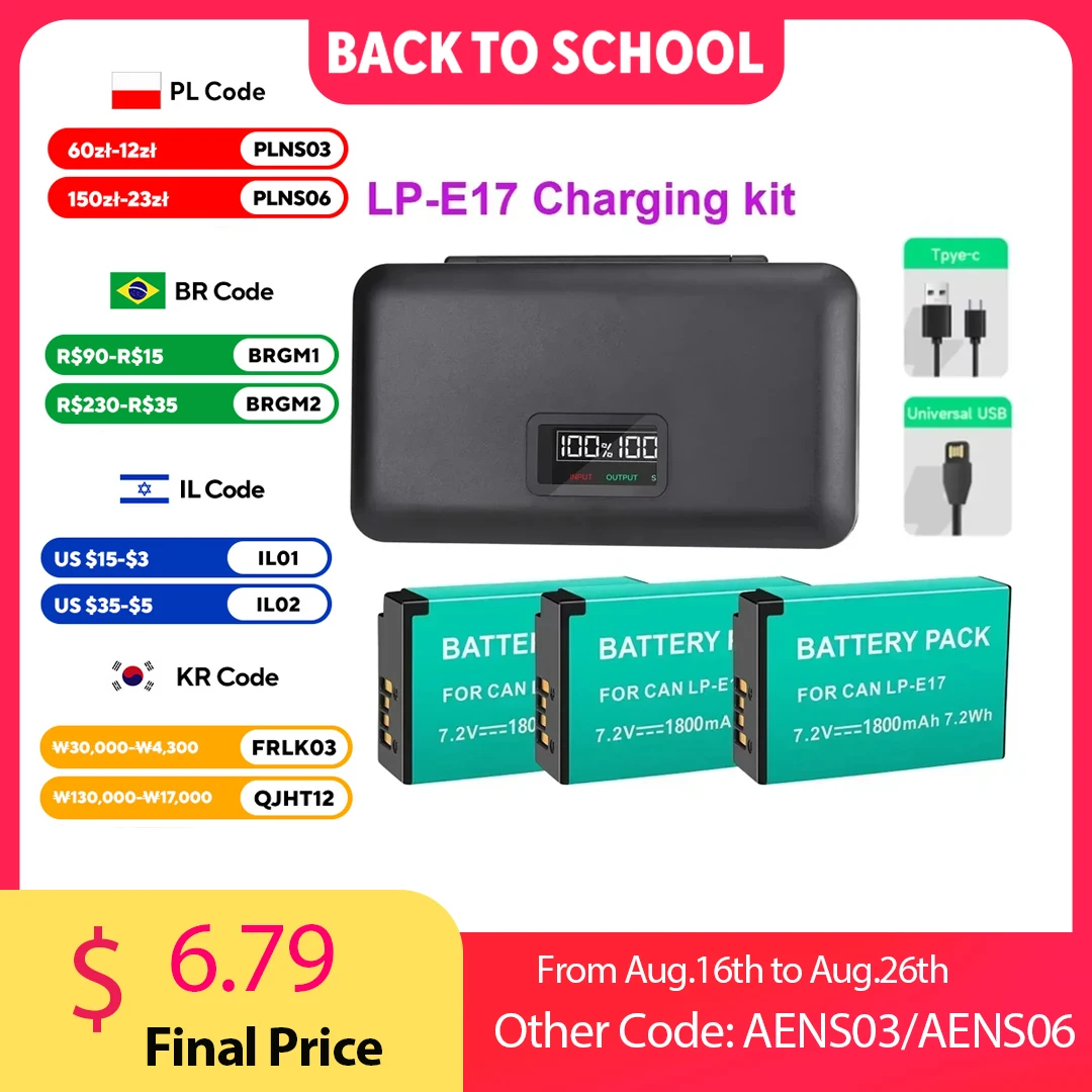 1800 mAh LPE17 LP E17 LP-E17 Batterie + LCD USB Ladegerät Für Canon EOS RP 200D M3 M6 750D 760D T6i T6s 800D 8000D Kuss X8i Kamera