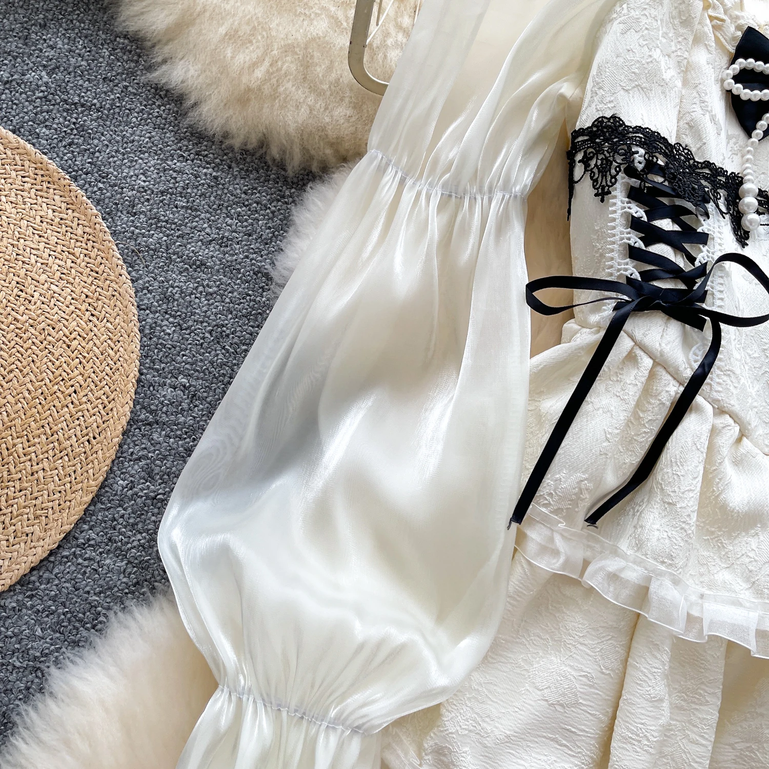 Vestidos elegantes y elegantes de manga larga con mangas abullonadas, vestidos ajustados empalmados, vestido de noche de calle alta para fiesta, ropa de otoño