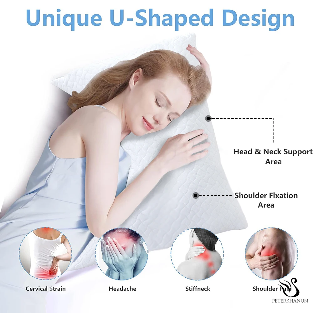 Peter Khanun Super Cooling Pillow for Summer Orthopedic Cervical Pillows U-Shaped Memory Pillow for Side Stomach Sleeper