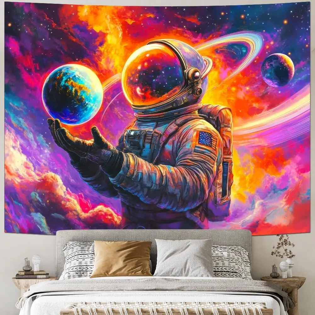 Astronaut Space Tapestry Universe Planet Tapestry Trippy Aesthetic Tapestries Colorful Galaxy Cool Tapestries Wall Hanging Decor