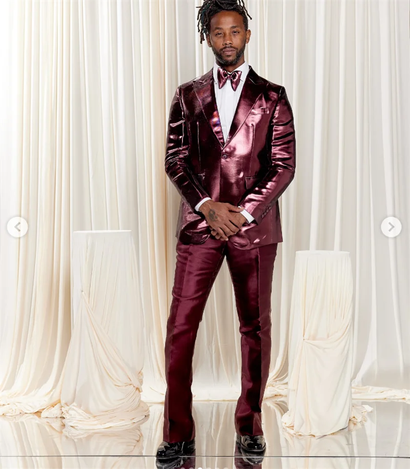 Luxury Men Suit Set 2 Pcs Shiny Blazer+Pants Trousers Customized Luxury Formal Office Jacket Wedding Tuxedos Prom Coat