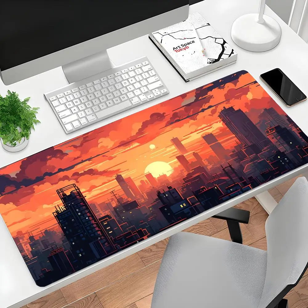 

Pixel Art City 900x400 Mouse Pad Office PC Kawaii Anime Keyboard Mousepad Laptop Gaming Accessories Game Cabinet Desk Mat Carpet