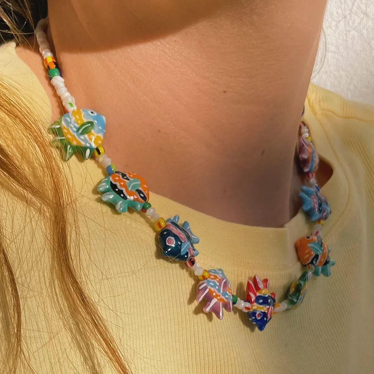 Collar de pez de cerámica asimétrico, gargantilla de piedra Natural hecha a mano a la moda, regalo de aniversario para mujer