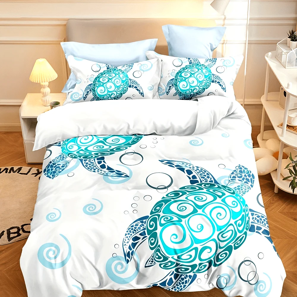 

3-Piece Turtle Print Duvet Cover Set Luxurious Softness Hypoallergenic & Breathable Eye-Catching Design for Bedrooms Rooms