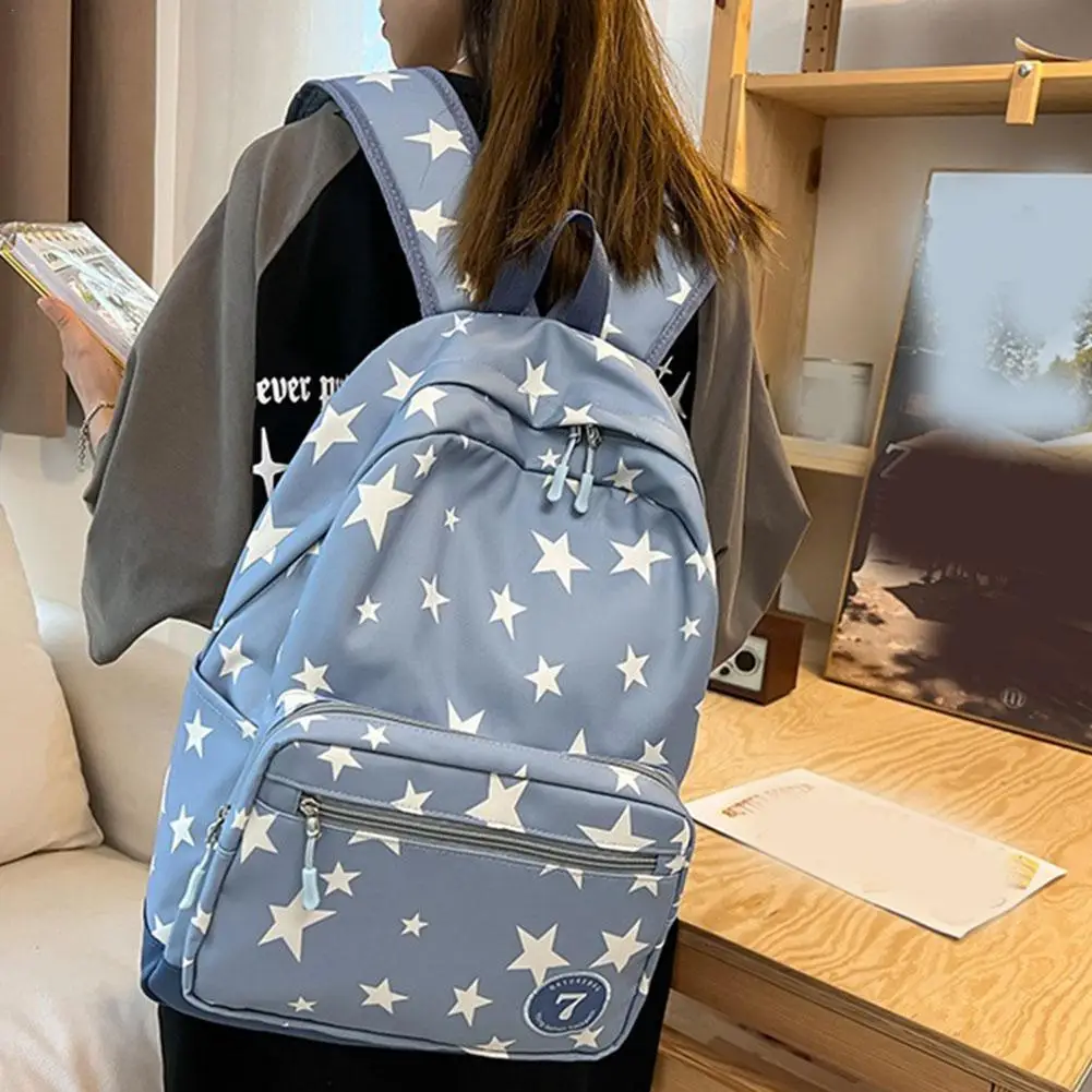 

2024 New Star Print Nylon Bookbag Casual Backpack Fashion Young Boys And Girls School Bags Teenage High-capacity Shoulder Bag