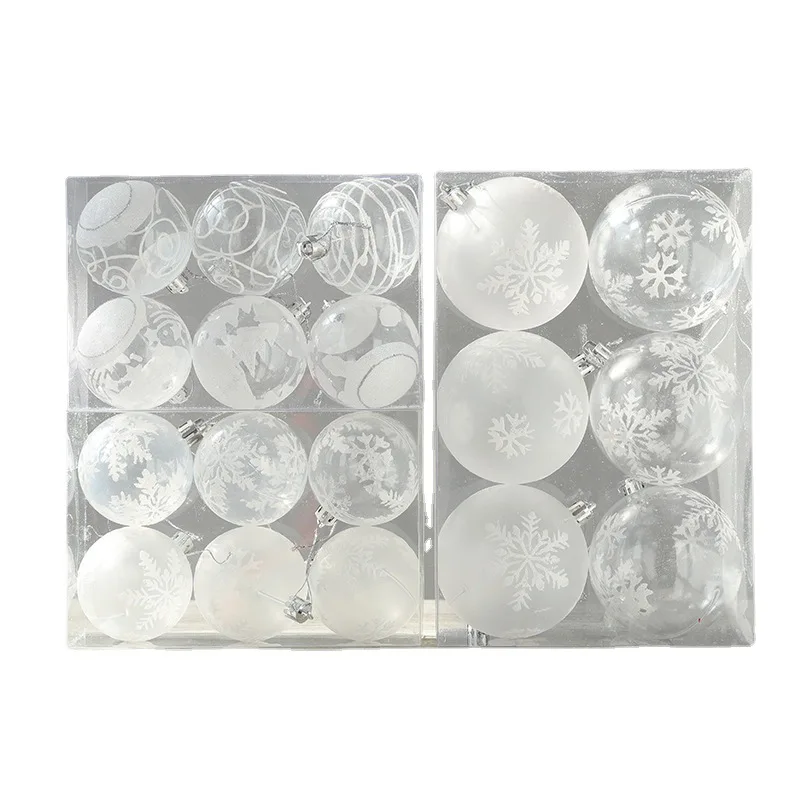 جديد الأبيض ندفة الثلج العملي البلاستيك تنوعا الملونة عيد الميلاد الكرة شجرة عيد الميلاد قلادة الزخرفية 6 صناديق PVC