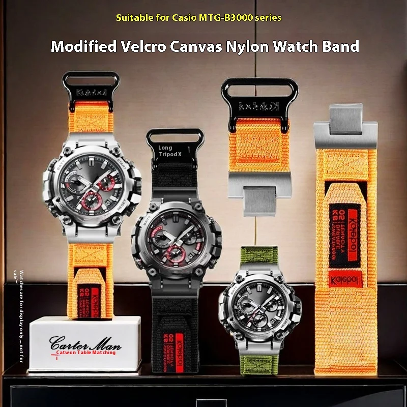 

Canvas Watch Strap for Casio MTG-B3000D/B Velcro Sports Nylon Canvas Watch Strap Men's Quick Release Watch Strap Wristband Acces