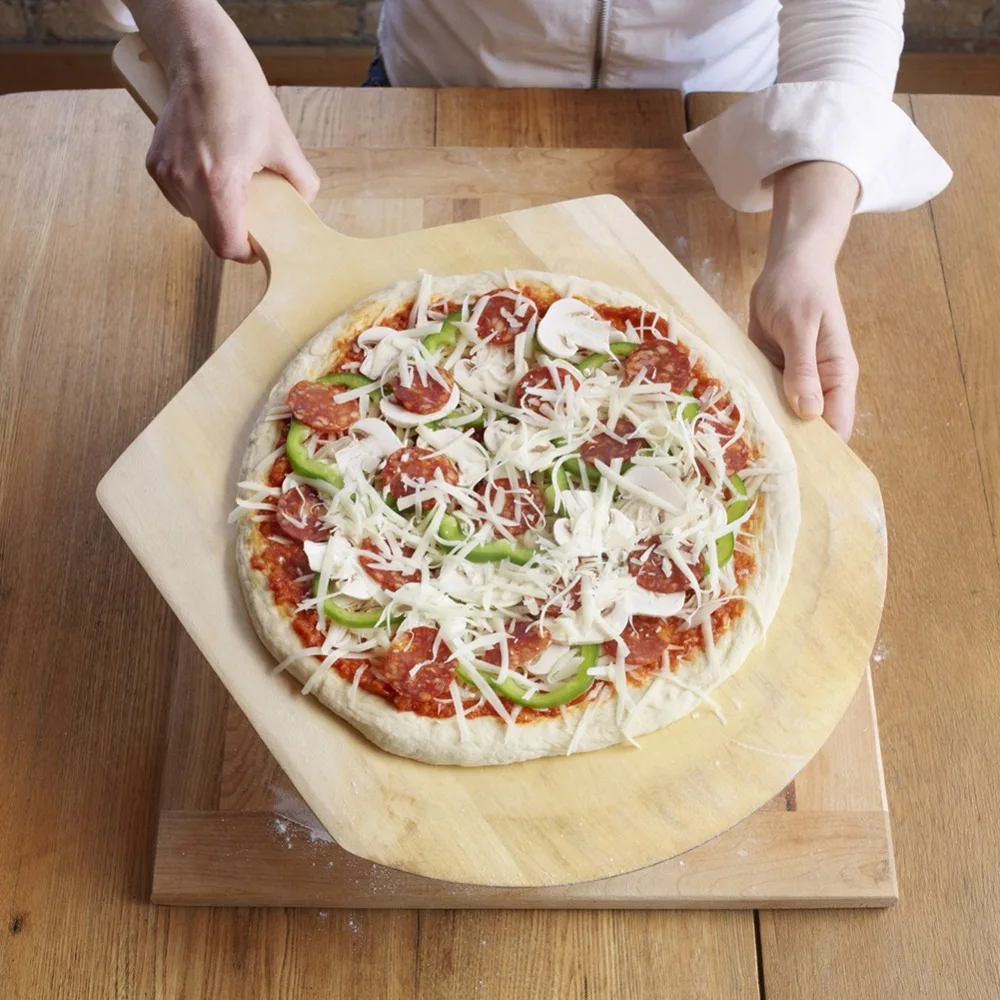 ABWR-14 Polegada bandeja de pizza de madeira natural placa de charcutaria espátula de pizza pá paddle cozimento bakeware pizza e bandeja de pão