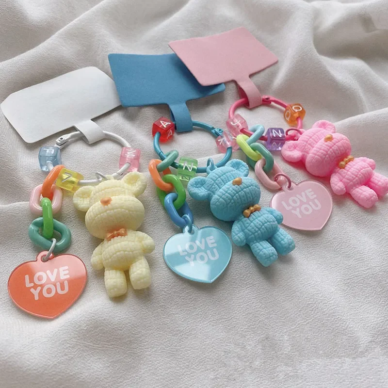 

Cartoon Bear Flower Hanging Phone Chain for IPhone Girls Cellphone Charm Bracelet Strap Anti-Lost Hanging Ring Jewelry Keychain