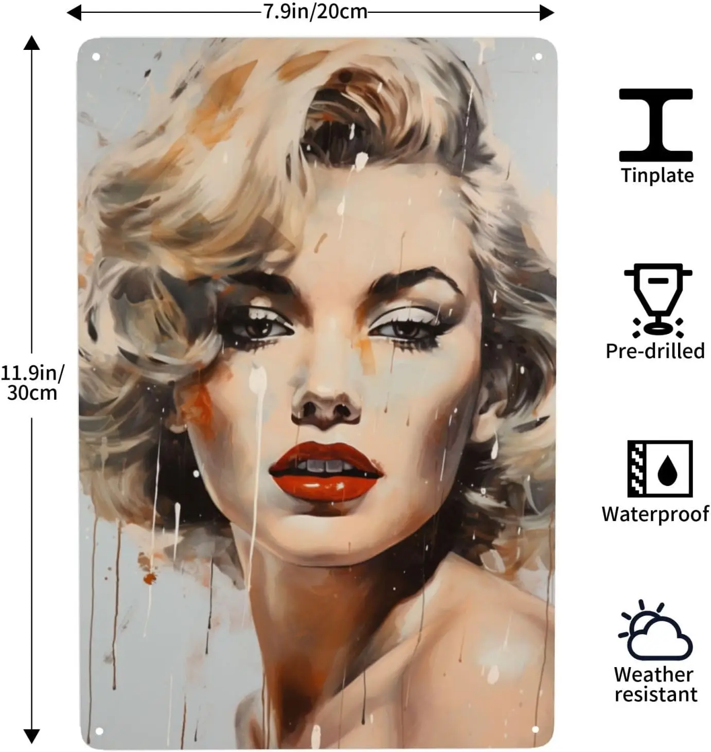 Marilyn Monroe Vintage Tin Sign Wall Art Canvas & Poster Decor，Trendy Wall Decor，Makeup Room Decor，Framed Vintage Wall Art ，