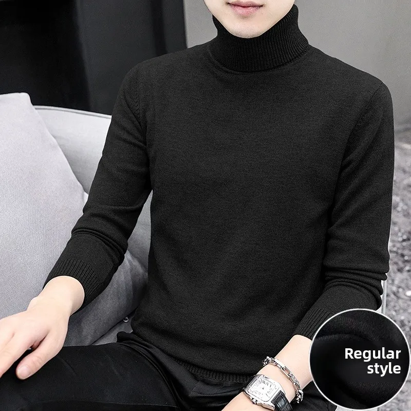

Thiened High Collar Knitted Sweater Men's Autumn Winter Long Ne Slim Fit Color Warm Base irt Casual Sle