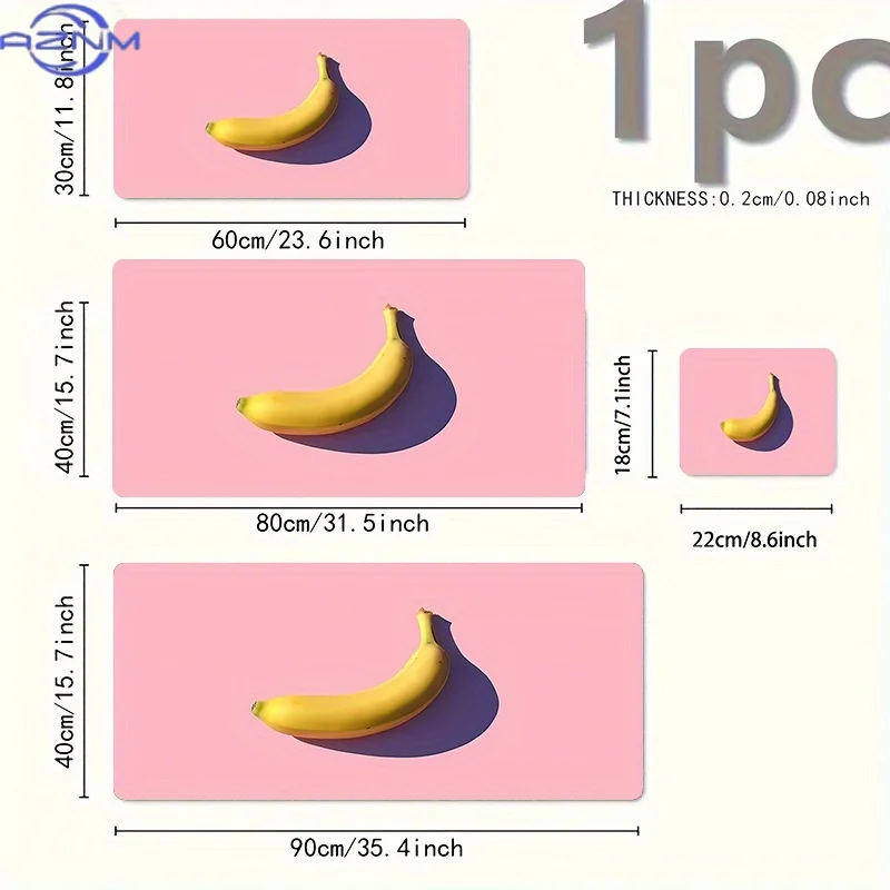 Oversized Non-Slip Mouse Pad Featuring a Vibrant Yellow Banana on a Pink Backdrop - Washable Desk Mat, Non-Slip Base, Sturdy Pol