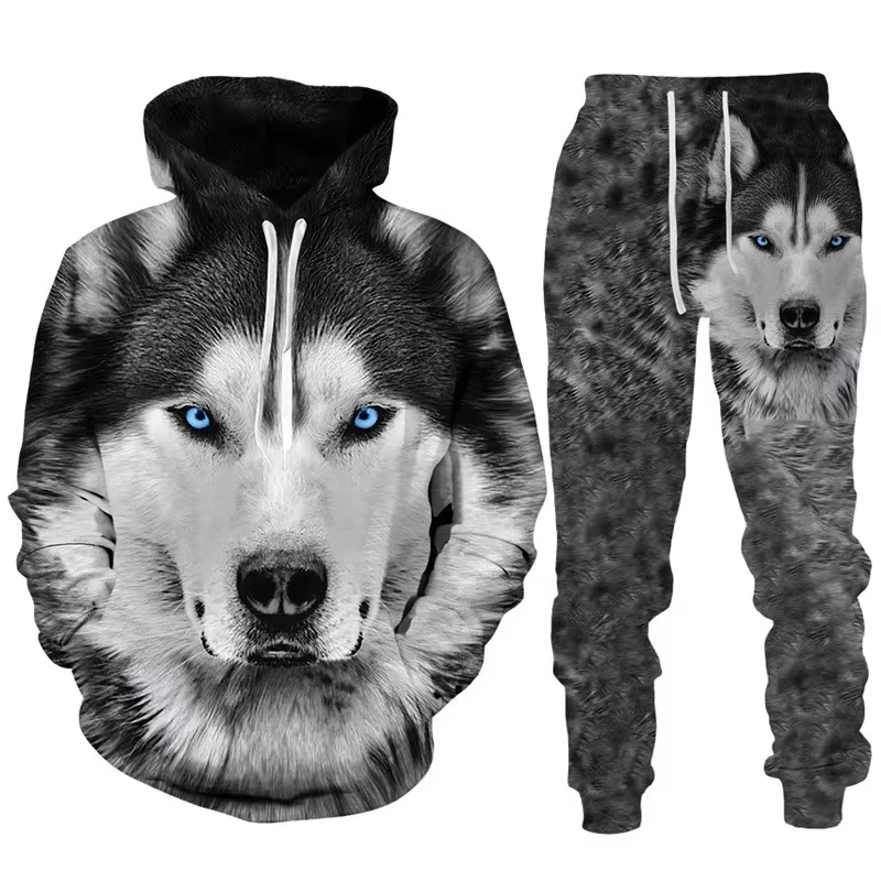 New Autumn Men Hoodie Set 3D Printed Animal Wolf Casual Sportswear Hip Hop Streetwear Fashion Cool Jogging Long Sleeve Oversized