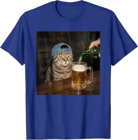 Lustiges Katzen-Biertrinken-Hemd mit Grafik „Unbeeindruckter Tabby“ – Y2k Katzen-Papa, betrunken in Bar/Nachtclub – Humorvolle Kleidung – Detail 14