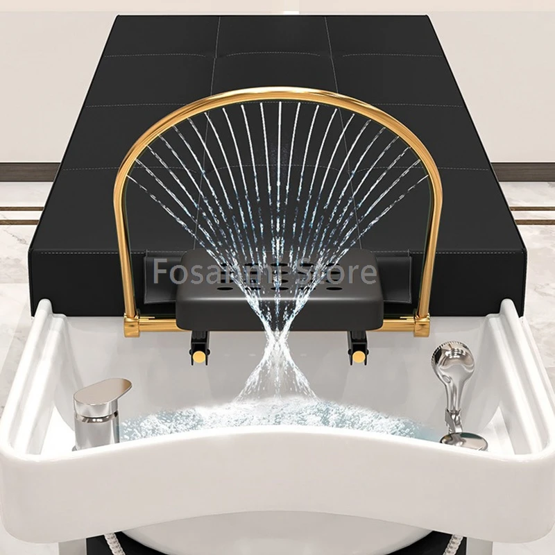 Massage Hair Washing Shampoo Bed Bowl Sink Basin Water Circulation Head Steamer Treatment Shampoo Backwash Bed Chair with Stool