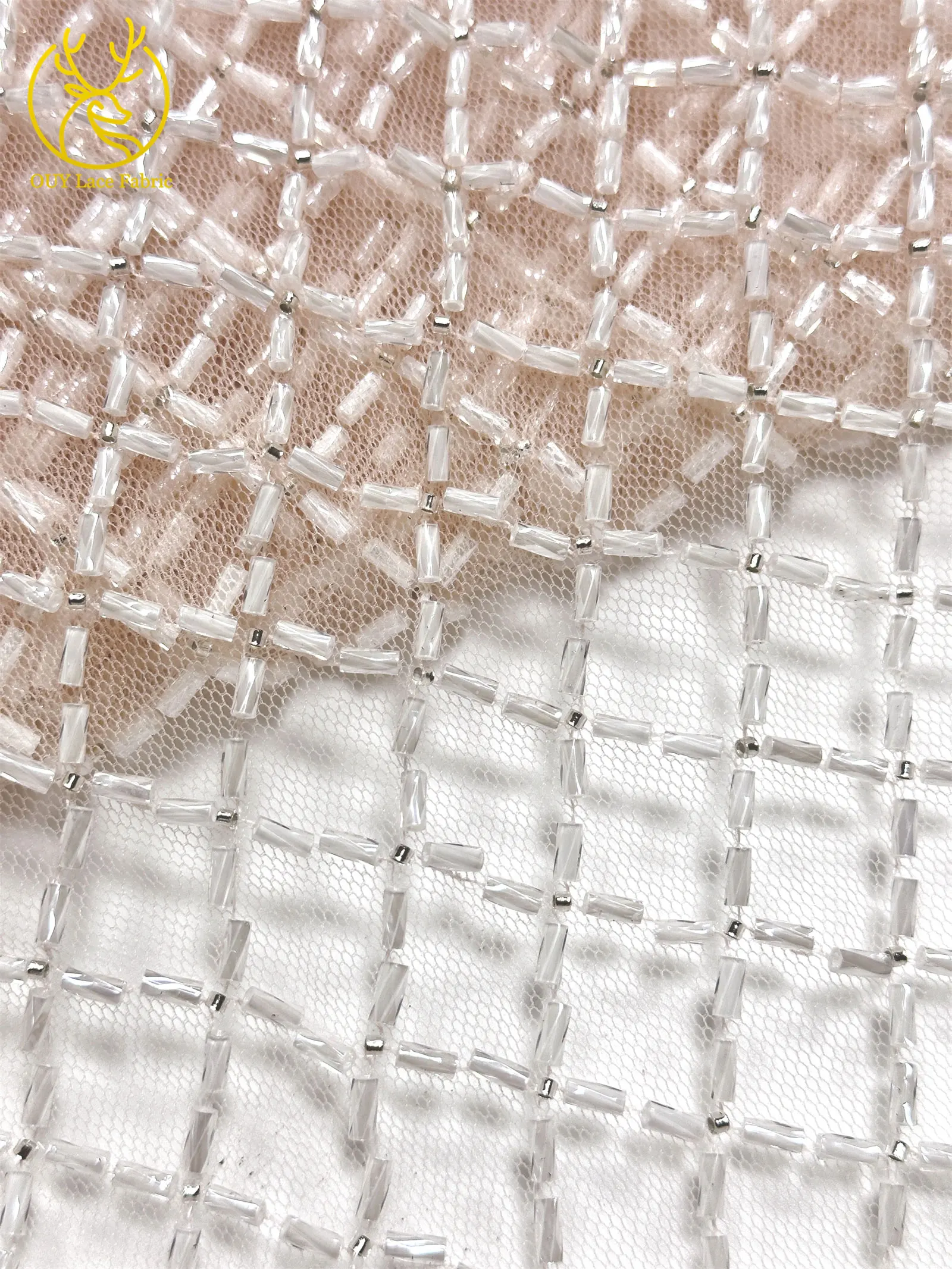 Luxuriöser französischer Perlenstickerei-Spitzenstoff 2026 – Französische Bugle-Perlen auf Mesh-Tüll-Spitze, nigerianisch, für Damen-Abendkleider, Nähmaterial, 5 Yards – Detail 18