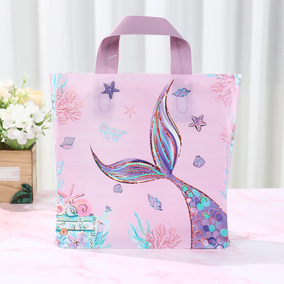 25/50 шт., подарочный пакет для вечеринки в виде русалки с ручкой, пластиковые подарочные пакеты, принадлежности для дня рождения на тему русалки, украшение для детского душа, вечеринки
