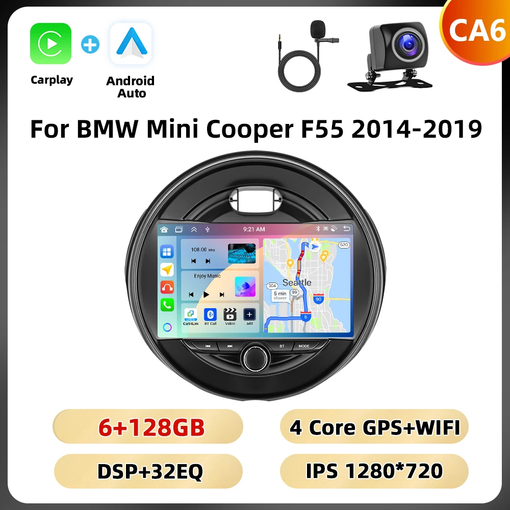 Podofo 8Core WIFI 4G Auto Audio Voor BMW Mini Cooper F55 2014-2019 Navigatie Carplay Android Auto AI Voice Spiegel Link Auto Stereo