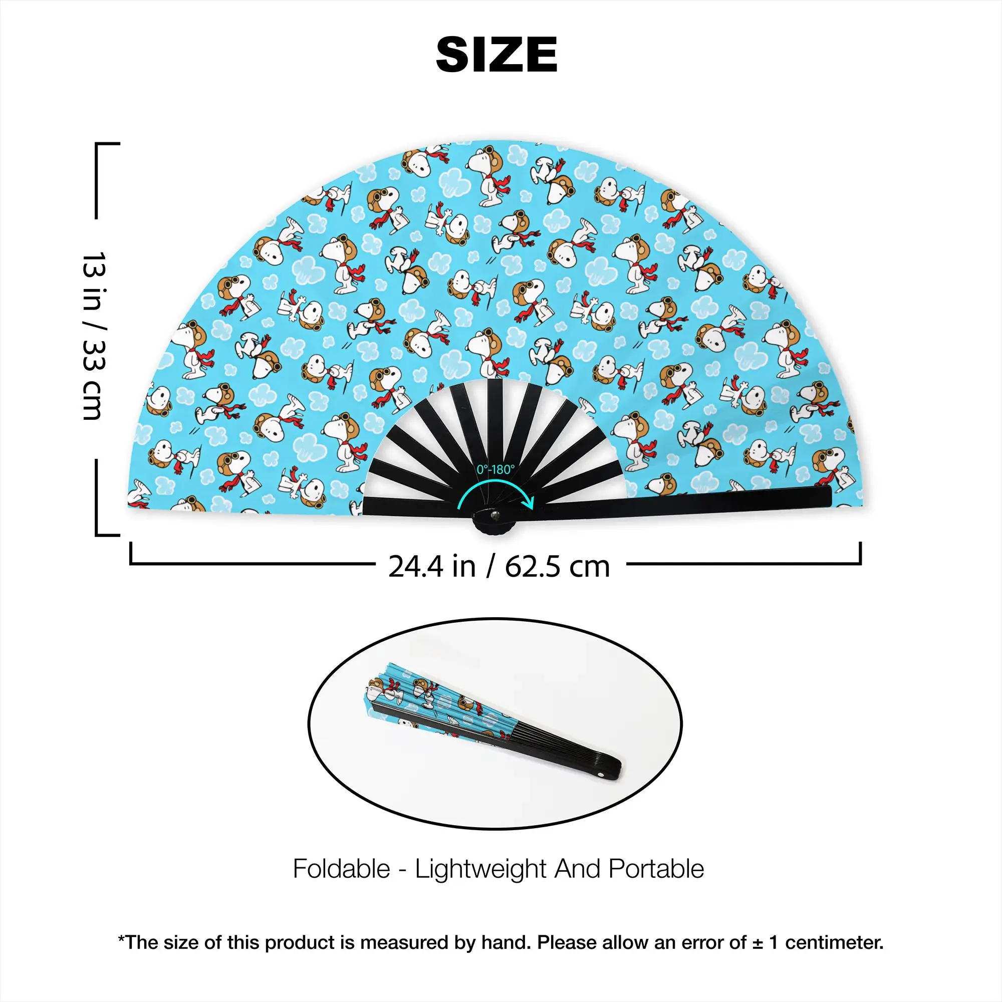 Peanuts Snoopy Aviator Clouds Folding Hand Fan  Polyester Fabric Fan Funny Summer Accessory Decorative Fans view 3