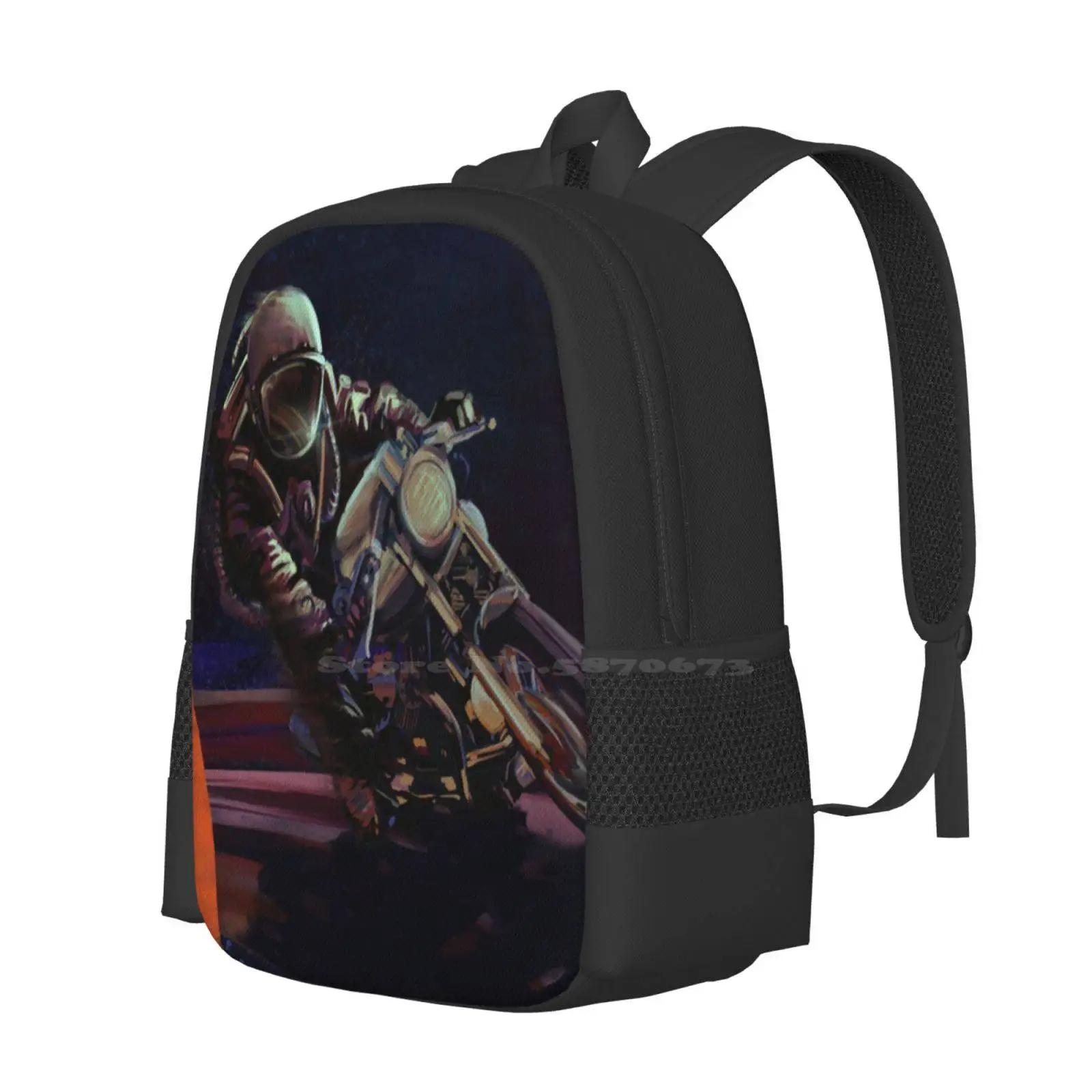 Cosmic Cafe Racer 3D Print Design Backpack Student Bag Motorcycle Art Spaceman Astronaut Saturn Rings Deep Space Motorsports