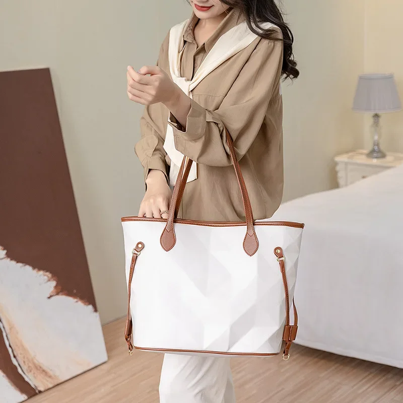 Purse New 2-piece Set Mother Bag Handheld Big Bag Simple One Shoulder Crossbody Big Bag Fashionable Color Contrast Big Bag