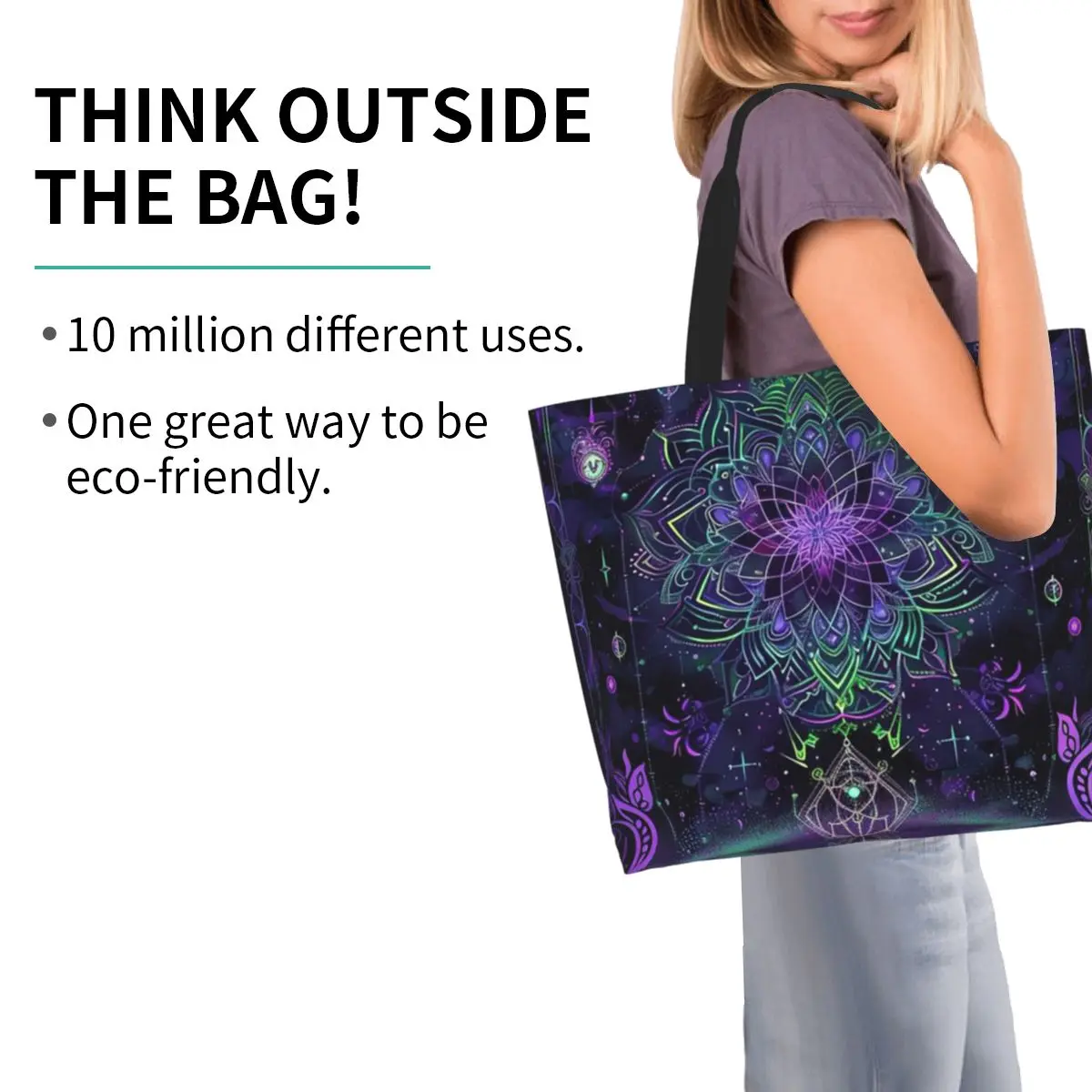 Celestial Neon Glow With Astrological And Starry Night Shopping Tote Bag Canvas Shoulder Bags Shopper Grocery Handbag Women