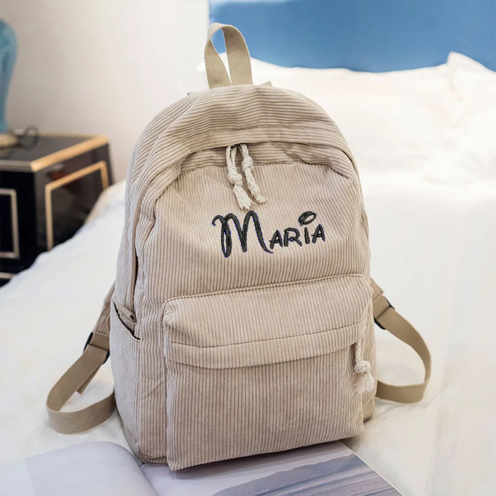 Women's School Bags Personalized Name High School Student Book Bags Custom Embroidery Boys Girls Corduroy Large Campus School Ba