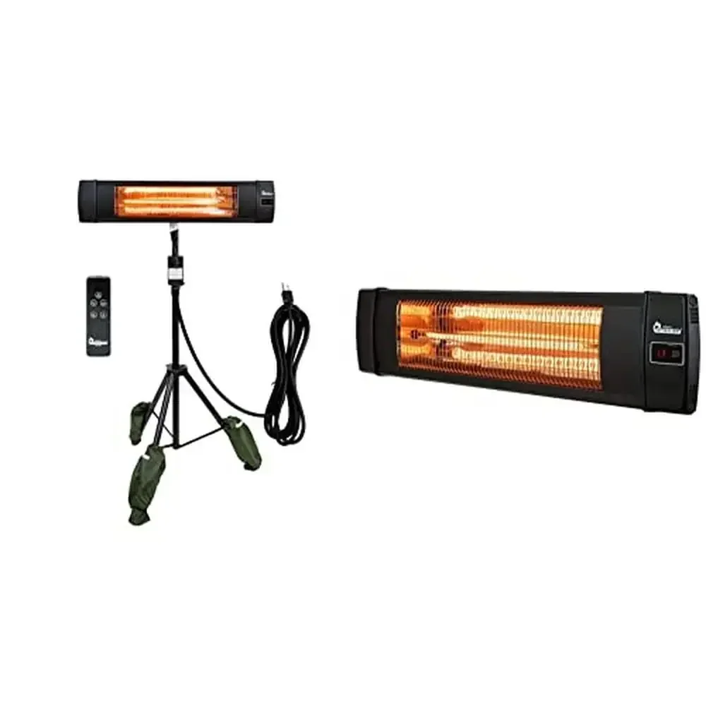 

Carbon Infrared Heater Bundle Tripod Wall Mount 900W/1200W/1500W Portable Remote Control Tip Over Protection Indoor Outdoor Use
