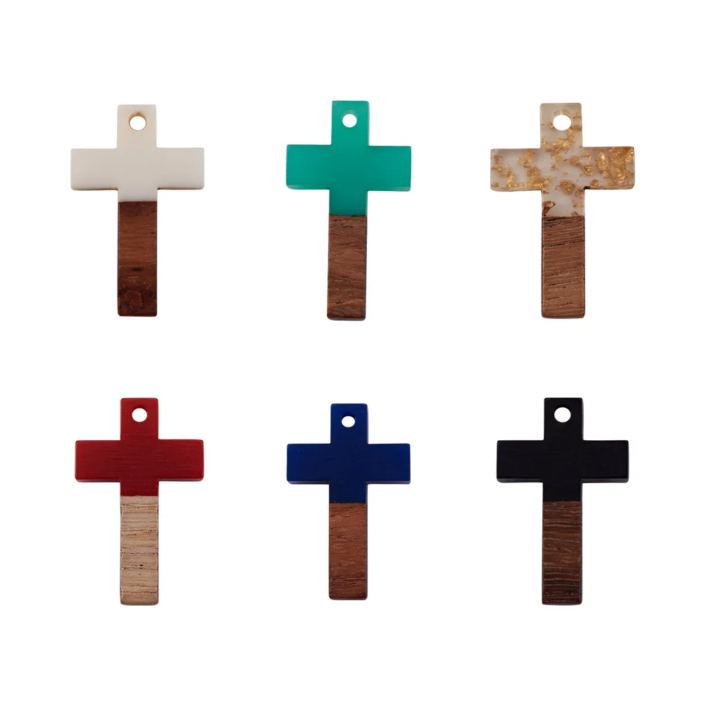 

50pcs Resin Walnut Wood Cross Pendants Mixed Color For DIY Handmade Jewelry Making Earrings Necklace Accessories 26x16x3mm