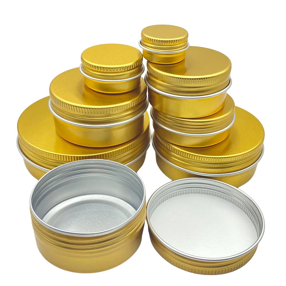 100PCS Gold Screw Thread Empty Aluminum Cream Jar Tin Cosmetic Lip Balm Container Nail Decor Craft Pot Refillable Bottle 5g-100g