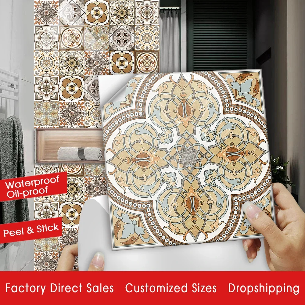 10pcs/set Marble Waterjet Parquet Crystal Hard Tiles Wall Sticker Kitchen Floor Home Renovation Art Mural Waterproof Wall Decals