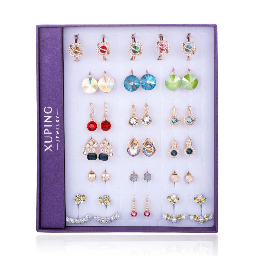 Xuping Jewelry New Arrival Fashion Promotion Mixed Box Collection Popular Design Crystal Ring Earrings for Women Girl Gifts