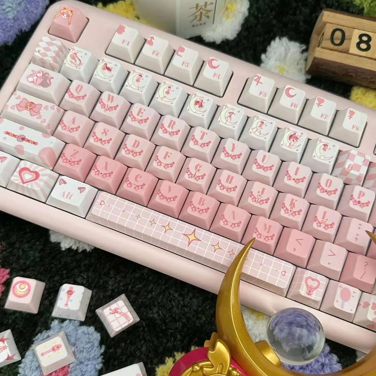 

Moon Girl PBT All Five Sides Sublimation Customized Keycap Girl Cute Pink Personality