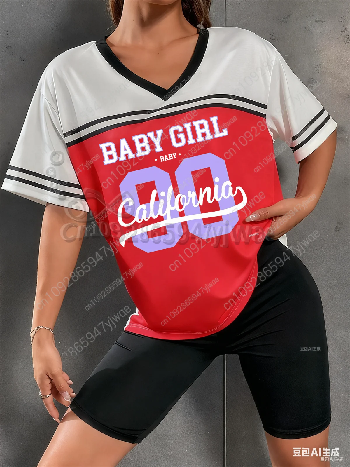 نيويورك كاليفورنيا Babygirl مطبوعة نمط جيرسي تي شيرت الصيف المرأة الخامس الرقبة التجفيف السريع ملابس رياضية قصيرة الأكمام الطرف المحملة #1