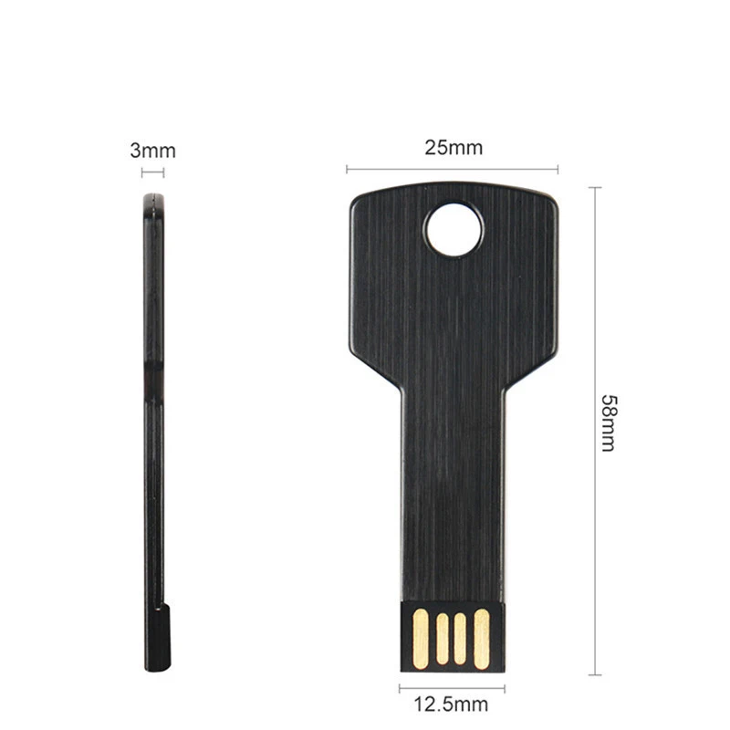 Metal Portable Key USB 2.0 Flash Drive Black Real Capacity Pen Drive Silver Memory Stick 64GB/32GB/16GB/8GB/4GB U Disk Pendrive